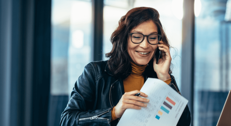 Woman on phone talking. Media training interview tips